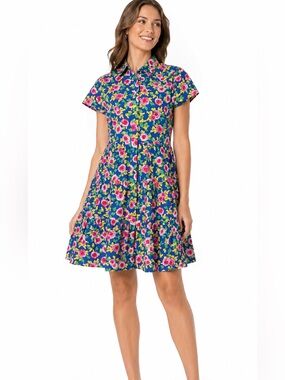 Joy Joy Blue Floral Tiered Shirt Dress Size Small